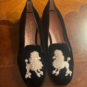 Kate Spade Black Flats with Pearl Poodle Accent
